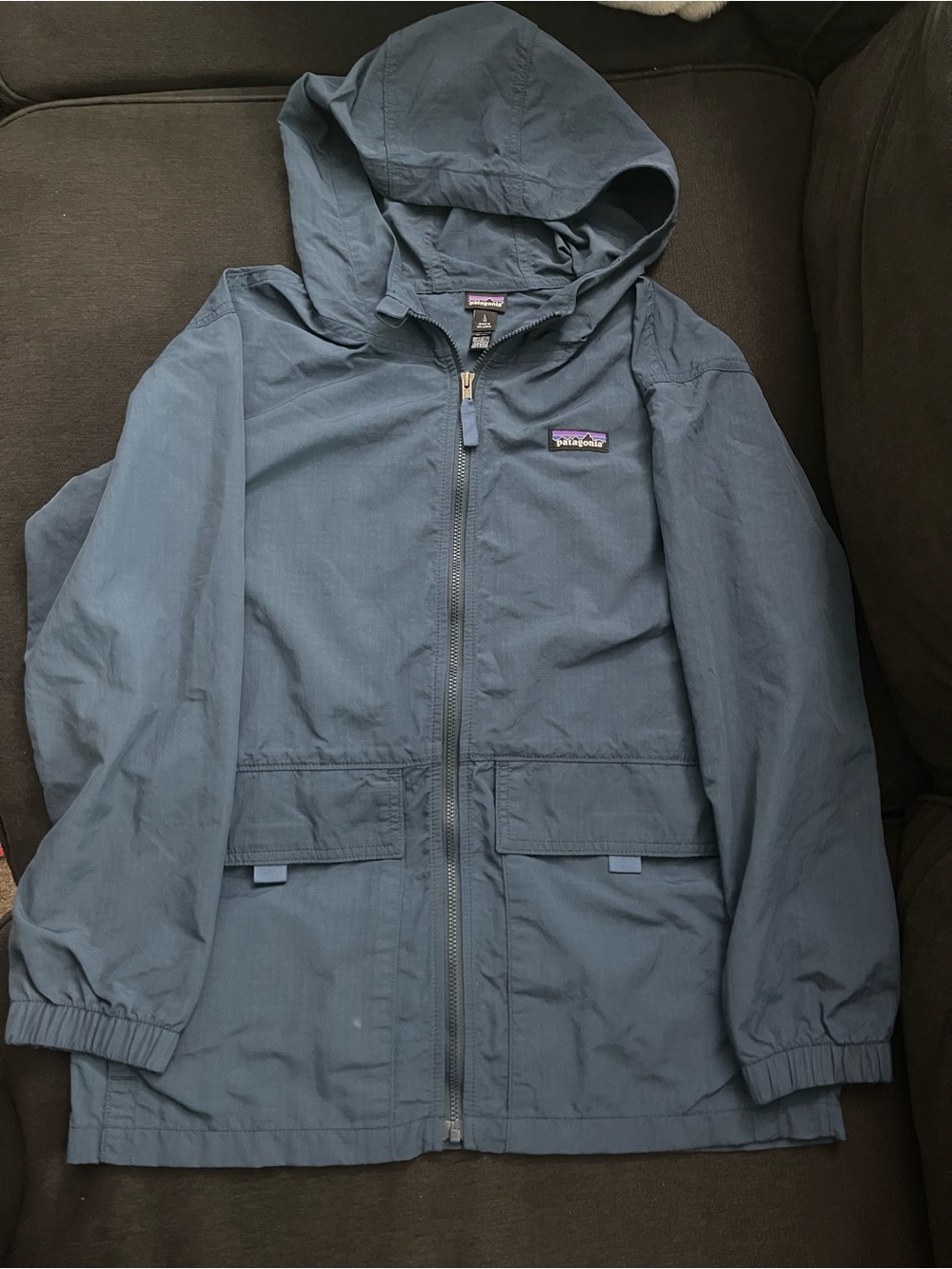 Patagonia Kids Hooded Rain Jacket in Slate Blue